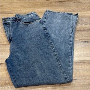 Pretty Little Thing Size 16 Blue Flare Wide Leg Jeans with Vintage Charm